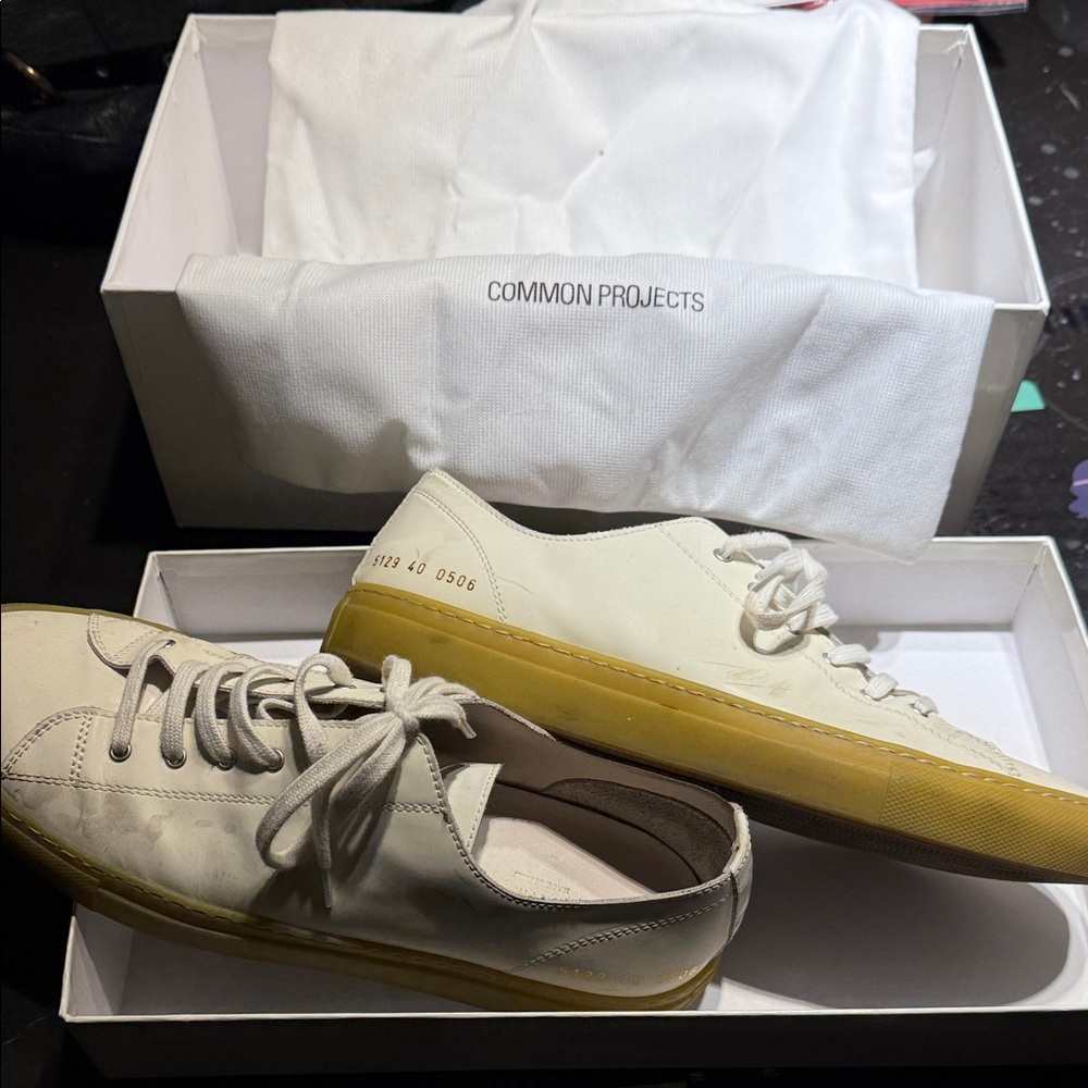 Common Projects White and Yellow Sneakers